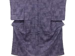 短冊に花模様織り出し　手織り紬着物